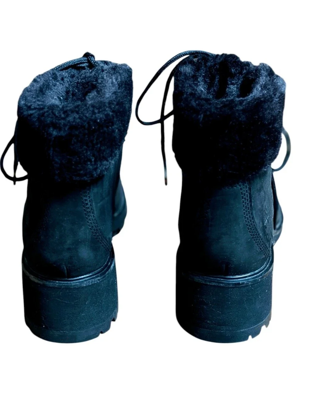 Timberland Kinsley Leather Black Lace-Up Ankle Boots With Faux Fur Collar